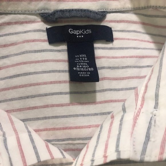 Gap Kids Red White Blue Short Sleeve Button Down Shirt XXL Striped Casual EUC - Picture 3 of 5